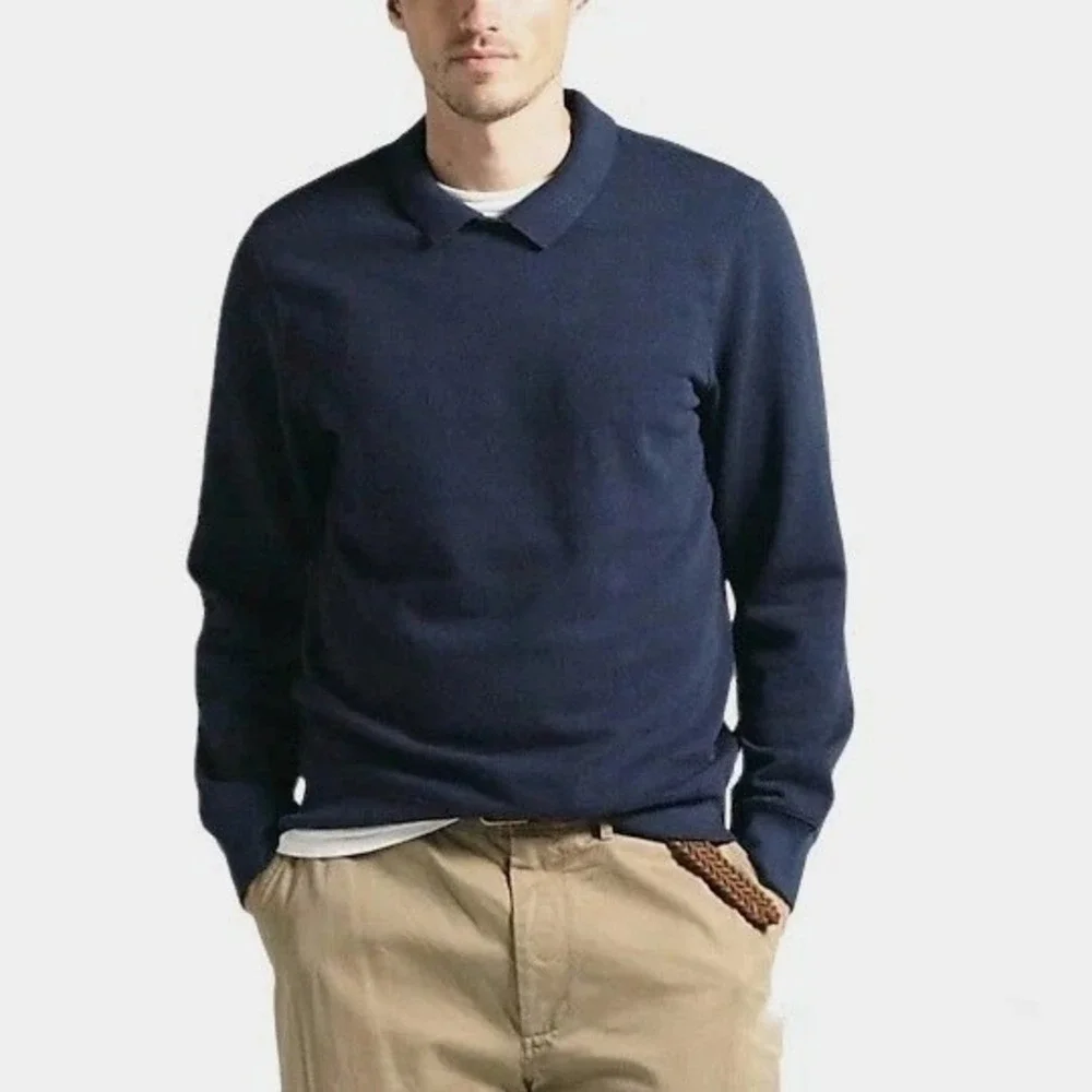 J. Crew Piqué‎ Fleece Sweatshirt Men XS Blue Preppy Academia Collegiate Classic